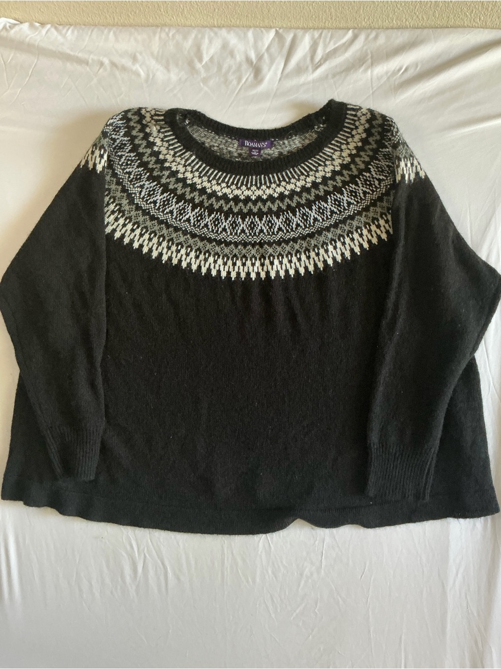 ROAM Black Crewneck Fair Isle Yoke Sweater